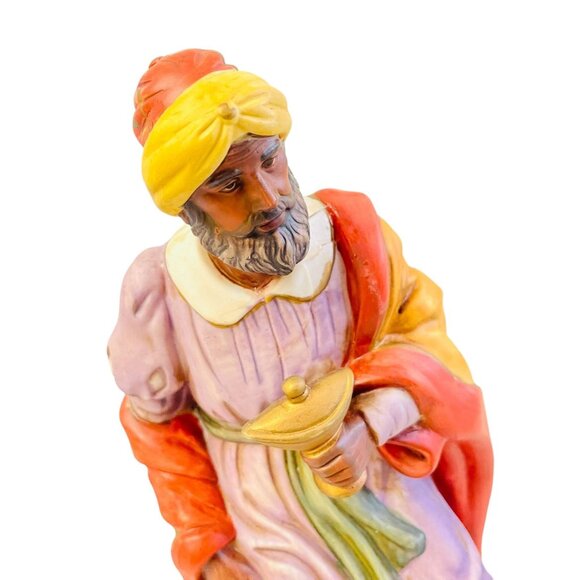 Hand-Painted Ceramic Wise Man Figurine Holding‎ Incense Yellow Red Purple - Picture 11 of 16